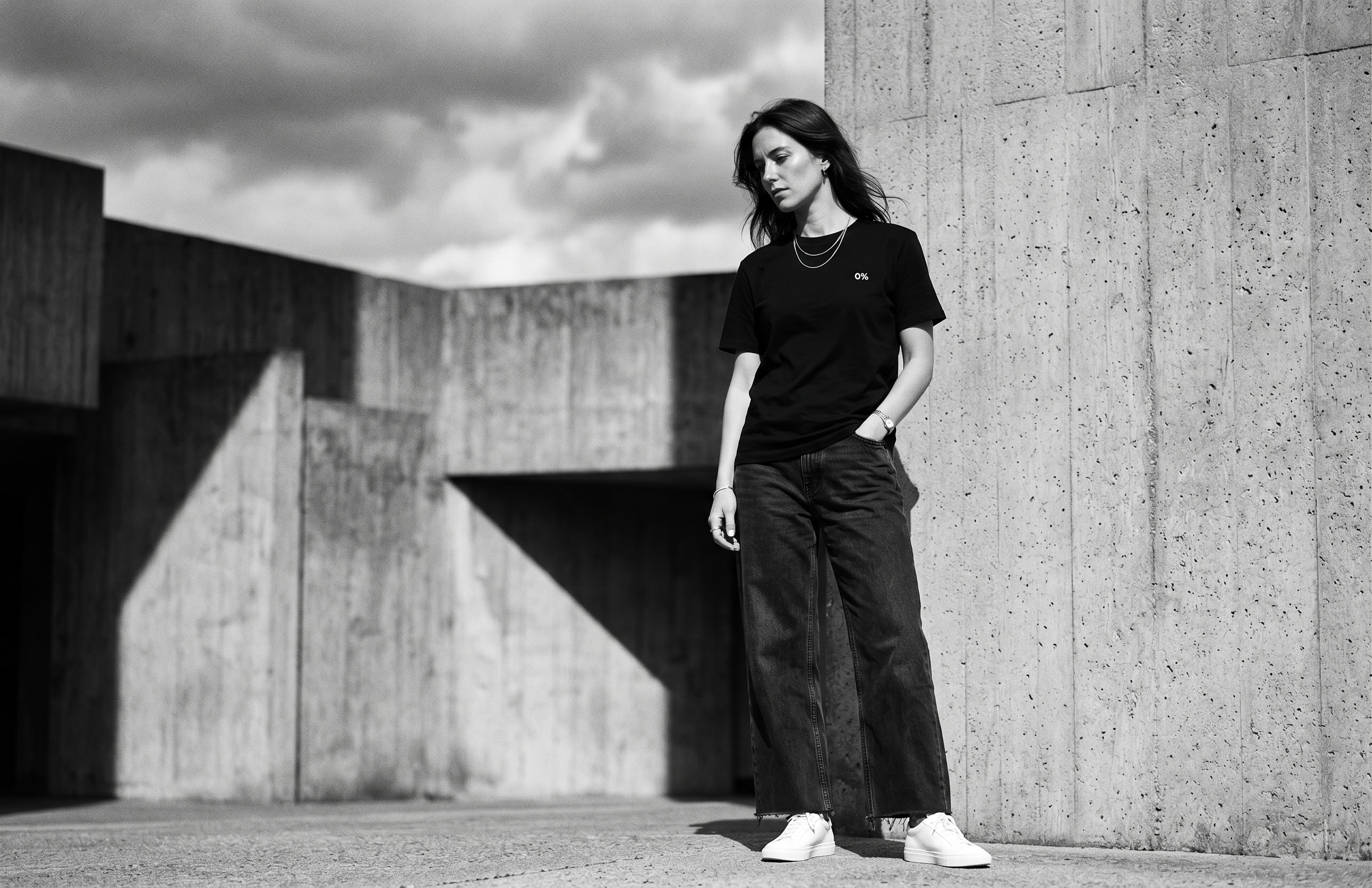 0% White Embroidery T-Shirt